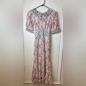NWT Cath Kidston Frill Paper Pansies Floral Leopard Contrast Midi Dress 6 US 2